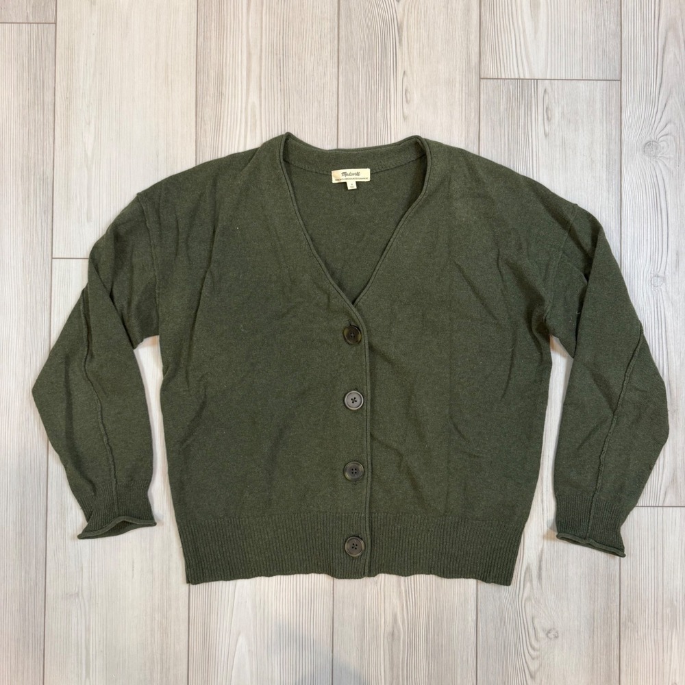 Madewell ReSourced Cashmere Blend V-Neck Cardigan Olive Green NC423 Medium